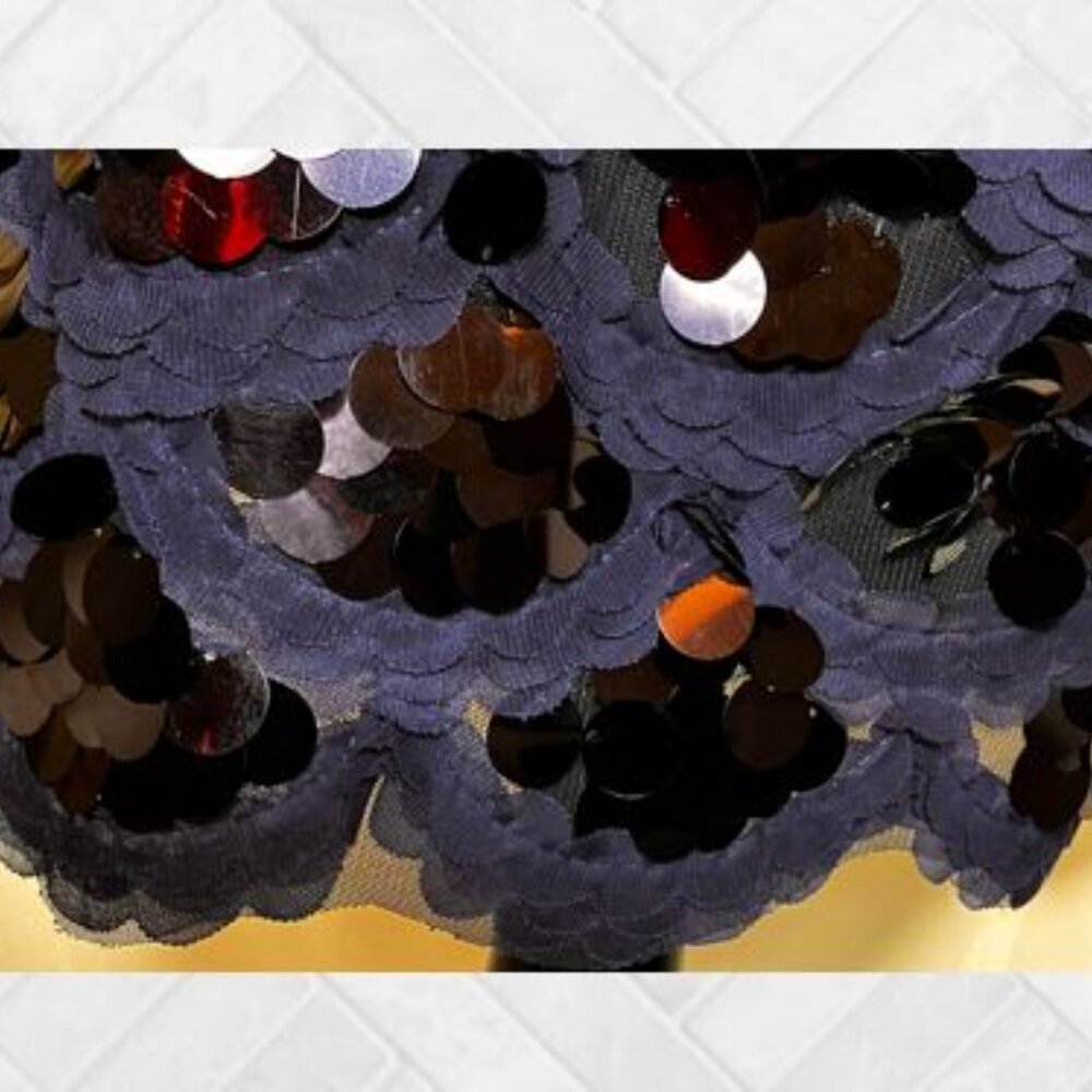 Sexy Sequin Slip Dress in Navy with Scallop Motif  EUC  Size Large - Picture 9 of 13